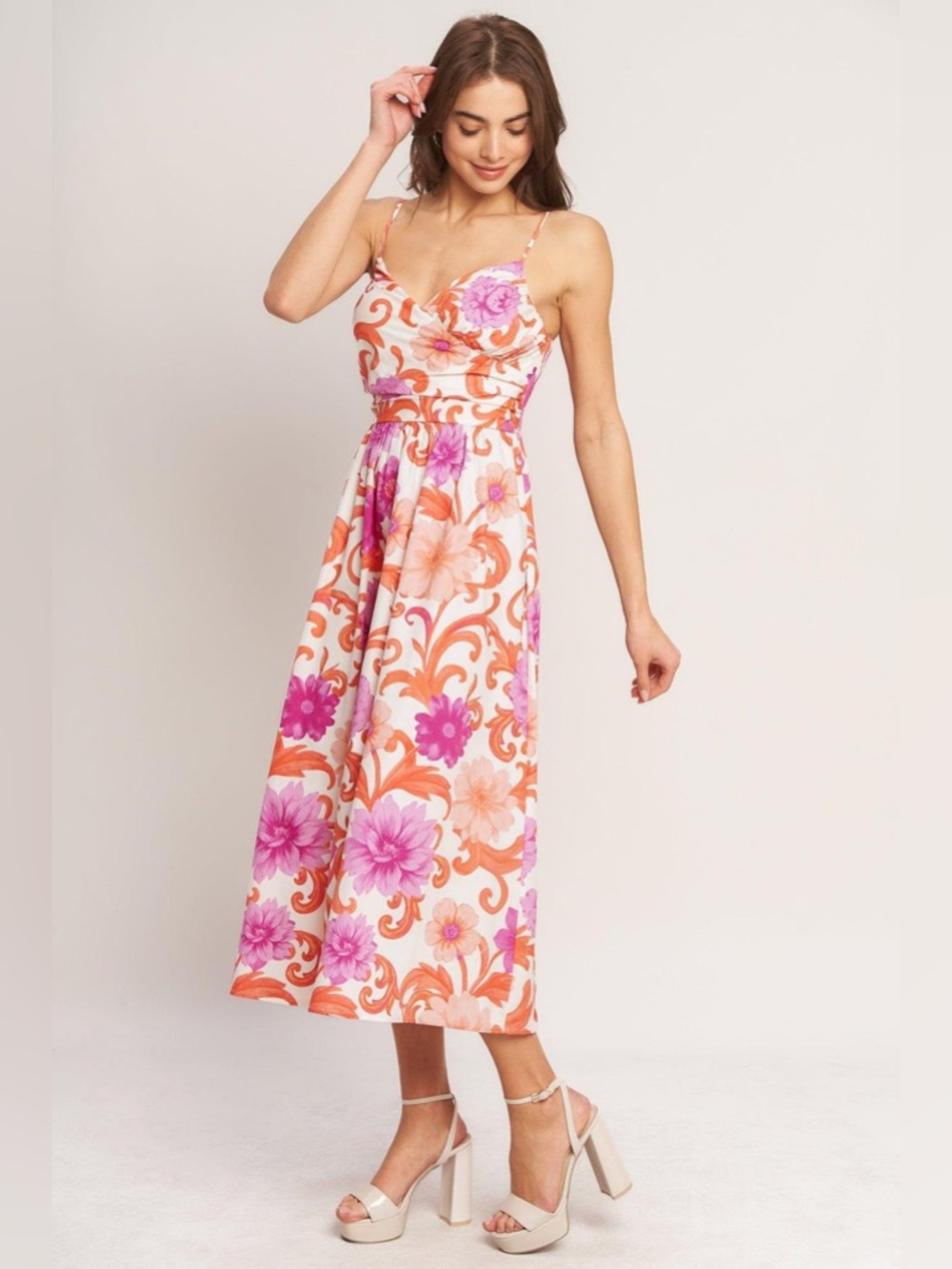 Flying Tomatoe VACAY BLOOM WOVEN MIDI DRESS Medium